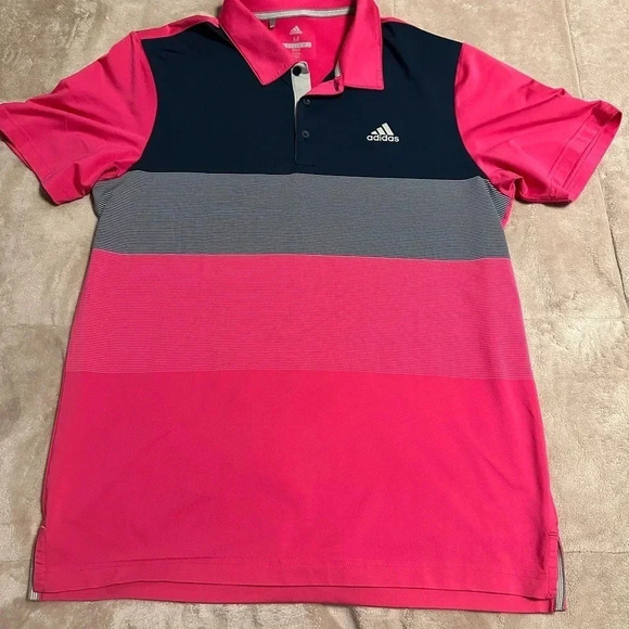 adidas Other - Adidas Golf Polo Men’s Size Medium Pink Blue Striped